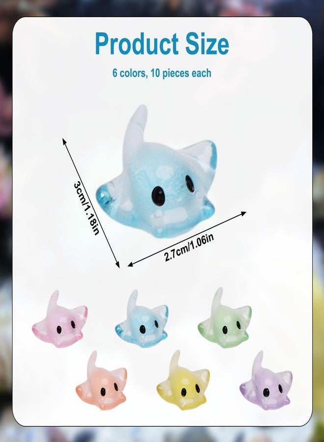 NQEUEPN 60pcs Mini Sting Ray Figures, Mini Resin Manta Ray Miniature Sting Ray Tiny Sea Animal Figurines Ornament for DIY Craft Garden Landscape Dollhouse Potted Plants Decorations(6 Colors) - Image 2